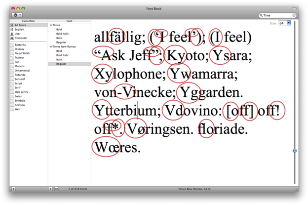 Times New Roman kerning problems outlined.